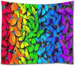 Tissu motif papillons arc-en-ciel