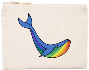 Trousse baleine arc en ciel - Pochette éco-responsable zippée en coton et polyester recyclé blanche imprimée