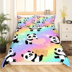 Parure de lit arc-en-ciel pastel et pandas