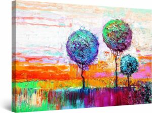 Impression sur toile peinture 3 arbres arc-en-ciel