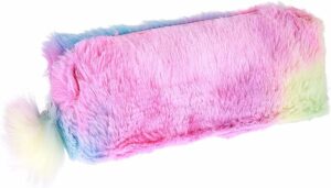 Trousse peluche arc-en-ciel pastel 